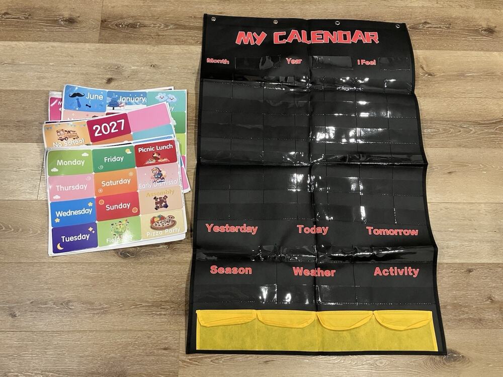 NEW Classroom Calendar & Weather Daily Pocket Chart w 236 Cards Homeschool Black